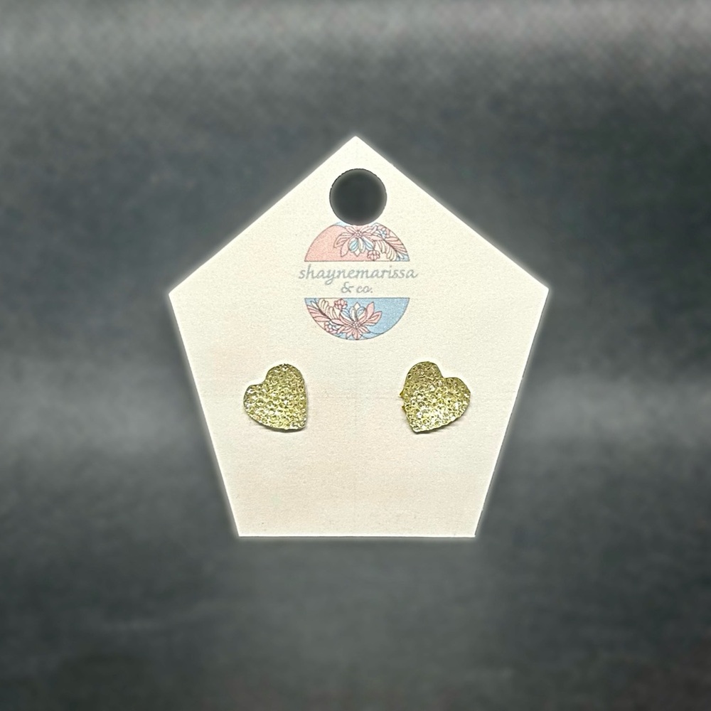 Gold Textured Heart Stud Earrings — Renewed
